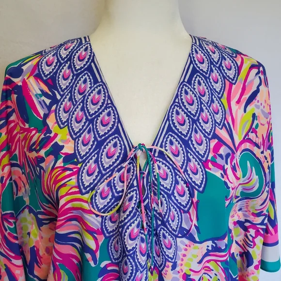 HTF Lilly Pulitzer Lettie Silk Caftan Small Safari Sighted Flowy Oversizedβ Med - Picture 5 of 16